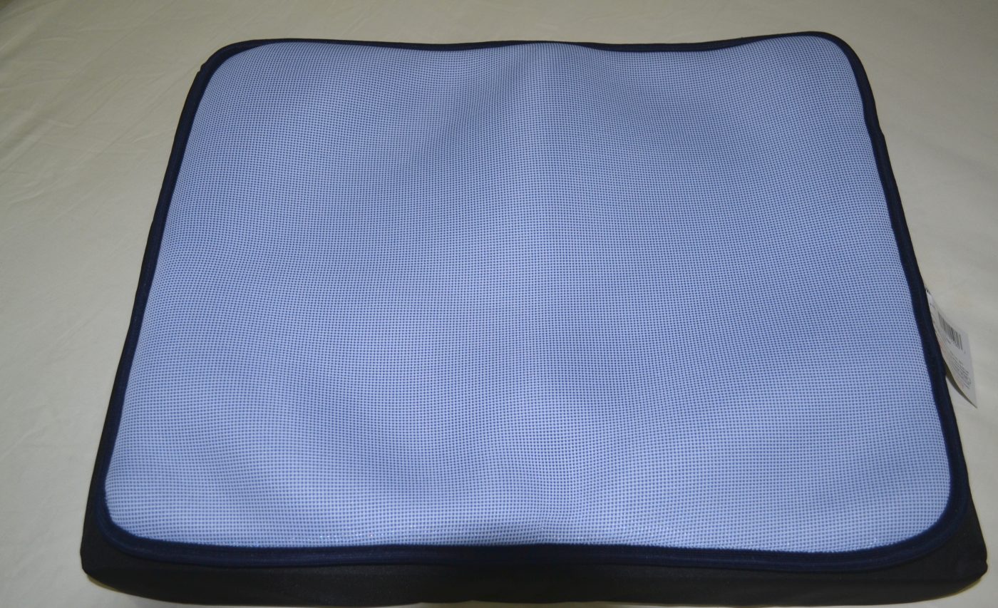 Pale blue seat pad.